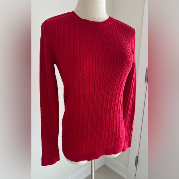 Tommy Hilfiger Women's Red Crew Neck Cable Knit Sweater, Size Small - Picture 3 of 11